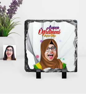 BK Gift Kişiye Özel Tesettürlü Bayan Öğretmen Karikatürlü Dekoratif Doğal Taş  3