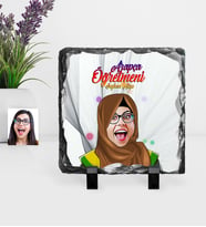BK Gift Kişiye Özel Tesettürlü Bayan Öğretmen Karikatürlü Dekoratif Doğal Taş  3