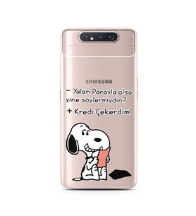 Snoopy Tasarımlı Süper Şeffaf Silikon Telefon Kılıfı Samsung A80