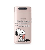 Snoopy Tasarımlı Süper Şeffaf Silikon Telefon Kılıfı Samsung A80