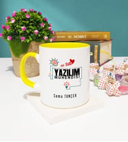 Mesajlı Yazılım Mühendisi Tasarımlı Kişiye Özel Hediye Yazılım Mühendisi Kupa Bardak Sarı