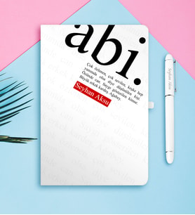 BK Gift Kişiye Özel Abi Temalı Beyaz Defter Kalem Seti
