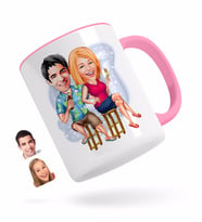BK Gift Kişiye Özel Sevgililer Karikatürlü Pembe Kupa Bardak-51