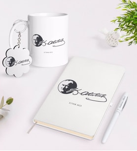 BK Gift Kişiye Özel Atatürk Temalı Kupa Anahtarlık Beyaz Defter Kalem Hediye Seti-20 (Model 1)