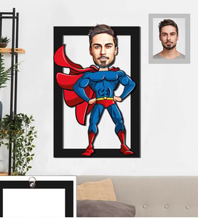Kişiye Özel Süperman Karikatürlü 3D Ahşap Tablo 30x47 Bay-1