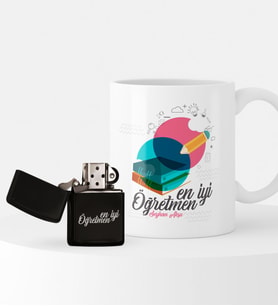 BK Gift Kişiye Özel Dünyanın En İyi Öğretmeni Temalı Çakmak ve Kupa Seti - 3
