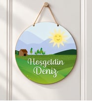 Gifties Yeşil Köy ve Güneş Temalı Kişiye Özel Kapı Süsü
