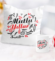 BK Gift Kişiye Özel Yılbaşı Mutlu Yıllar Temalı Yastık Kupa Seti - 5