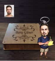Kişiye Özel Patron Karikatürlü  Ahşap Anahtarlık Kutulu Bay-17