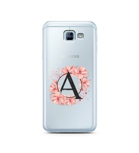 Pembe Çiçekli Harf Tasarım Süper Şeffaf Silikon Telefon Kılıfı Samsung A8 (2016)