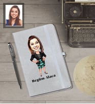 Kişiye Özel Öğretmen Karikatürlü Gri Defter Kalem Hediye Seti  Bayan-7