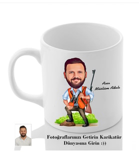 Kişiye Özel İsimli Avcı Karikatür Beyaz Kupa