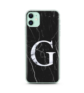 Iphone 11 Siyah Mermer Harf Tasarımlı Telefon Kılıfı G-Harfi 