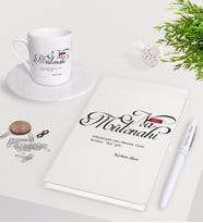 BK Gift Kişiye Özel Mânâ Namütenahi Beyaz Defter Kalem Türk Kahvesi Fincanı Seti-1 (Model 1)