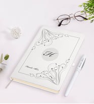 BK Gift Kişiye Özel Baş Harf İsim Tasarımlı Beyaz Defter Kalem Seti-1