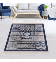 Osmanlı Desen Patchwork Model Dijital Baskı Yıkanabilir Klasik Salon Halı ve Yolluk (Lacivert-Beyaz)
