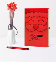 BK Gift Kişiye Özel Yılbaşı Noel Baba Temalı Kırmızı Defter Kalem Seti - 6