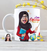BK Gift Kişiye Özel Tesettürlü Bayan Öğretmen Karikatürlü Beyaz Kupa Bardak  1