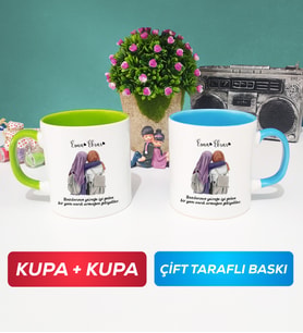 İkili Arkadaşa Hediye Yan Yana Kupa Bardak Yeşil Mavi