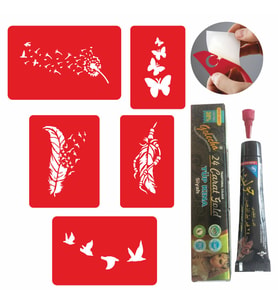 Kuşlar Ve Tüyler Kına Dövme ve Şablon Seti Tattoo