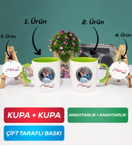 İkili Yeşil Sevgiliye Sevgililer Günü Hediyesi 11 Kupa Bardak Anahtarlık