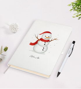 BK Gift Kişiye Özel Yılbaşı Kardan Adam Temalı Beyaz Defter Kalem Seti - 2