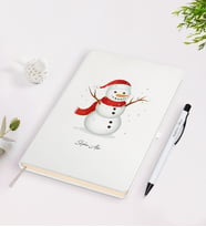 BK Gift Kişiye Özel Yılbaşı Kardan Adam Temalı Beyaz Defter Kalem Seti - 2
