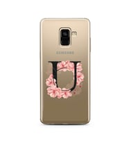 Pembe Çiçekli Harf Tasarım Süper Şeffaf Silikon Telefon Kılıfı Samsung A8 Plus U