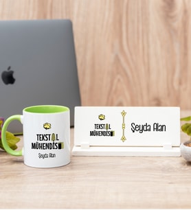 Tekstil Öğretmeni Yeşil Kupa Bardak Ve Masa İsimliği Hediye Seti