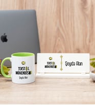 Tekstil Öğretmeni Yeşil Kupa Bardak Ve Masa İsimliği Hediye Seti