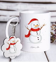 BK Gift Kişiye Özel Kardan Adam Beyaz Kupa ve Anahtarlık Hediye Seti-2 (Model 1)
