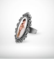 BK Gift Kişiye Özel Fotoğraflı Antik Gümüş Yaldız Yüzük Model 8