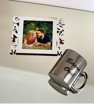 Kişiye Özel Fotoğraflı Canım Aşkım Standlı Mdf Gümüş Çerçeve Ve Gümüş Kupa Set