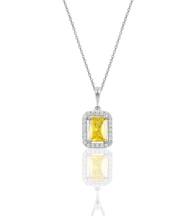 Gümüş  sarı topaz baget taşlı kolye
