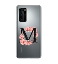 Pembe Çiçekli Harf Tasarım Süper Şeffaf Silikon Telefon Kılıfı Huawei P40 M-Harf