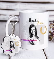 BK Gift Kişiye Özel İsimli Fotoğraflı Beyaz Kupa ve Anahtarlık Hediye Seti-5 (Model 1)