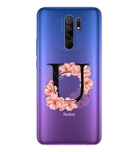 Pembe Çiçekli Harf Tasarım Süper Şeffaf Silikon Telefon Kılıfı Xiomai Redmi 9 U-