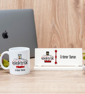 Elektrik Teknikeri Beyaz Kupa Bardak Ve Masa İsimliği Hediye Seti