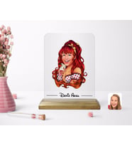 BK Gift Kişiye Özel Kadın Karikatürlü Ahşap Standlı Çerçeve-54 (Beyaz)
