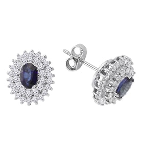 Sirius Çift Sıra Pırlanta ve Oval Safir Taşlı Anturaj Küpe 0704E0081