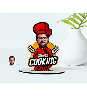 BK Gift Kişiye Özel Bay Chef Karikatürlü Ahşap Biblo-11 (Çok Renkli)