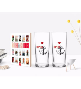 BK Gift Kişiye Özel Renkli Baskılı Kaptan Tasarımlı İkili Rakı Bardağı ve Rakı Cep Kitabı Hediye Seti-1 (Model 1)
