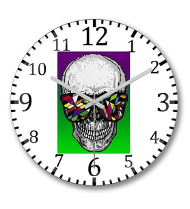 Skull Duvar Saati Bombeli Gercek Cam