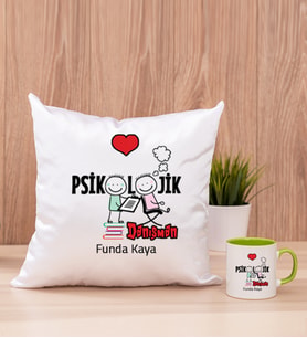 Psikolojik Danışman Kare Yastık ve Yeşil Kupa Bardak