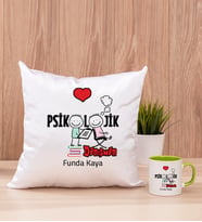 Psikolojik Danışman Kare Yastık ve Yeşil Kupa Bardak