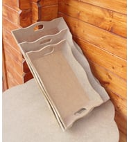 Ham Ahşap Açılı Tepsi 3lü SET- Dekoratif Tepsi 3 lü