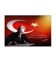 ''Güner Ofis''  Atatürk Tablosu Deri Üzerine Kanvas Tablo 80x130