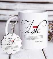 BK Gift Kişiye Özel Mânâ Aşk Beyaz Kupa ve Anahtarlık Hediye Seti (Model 1)