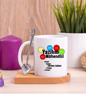 Yazılım Mühendisi Ahşap Altlıklı Beyaz Kupa Bardak