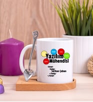 Yazılım Mühendisi Ahşap Altlıklı Beyaz Kupa Bardak